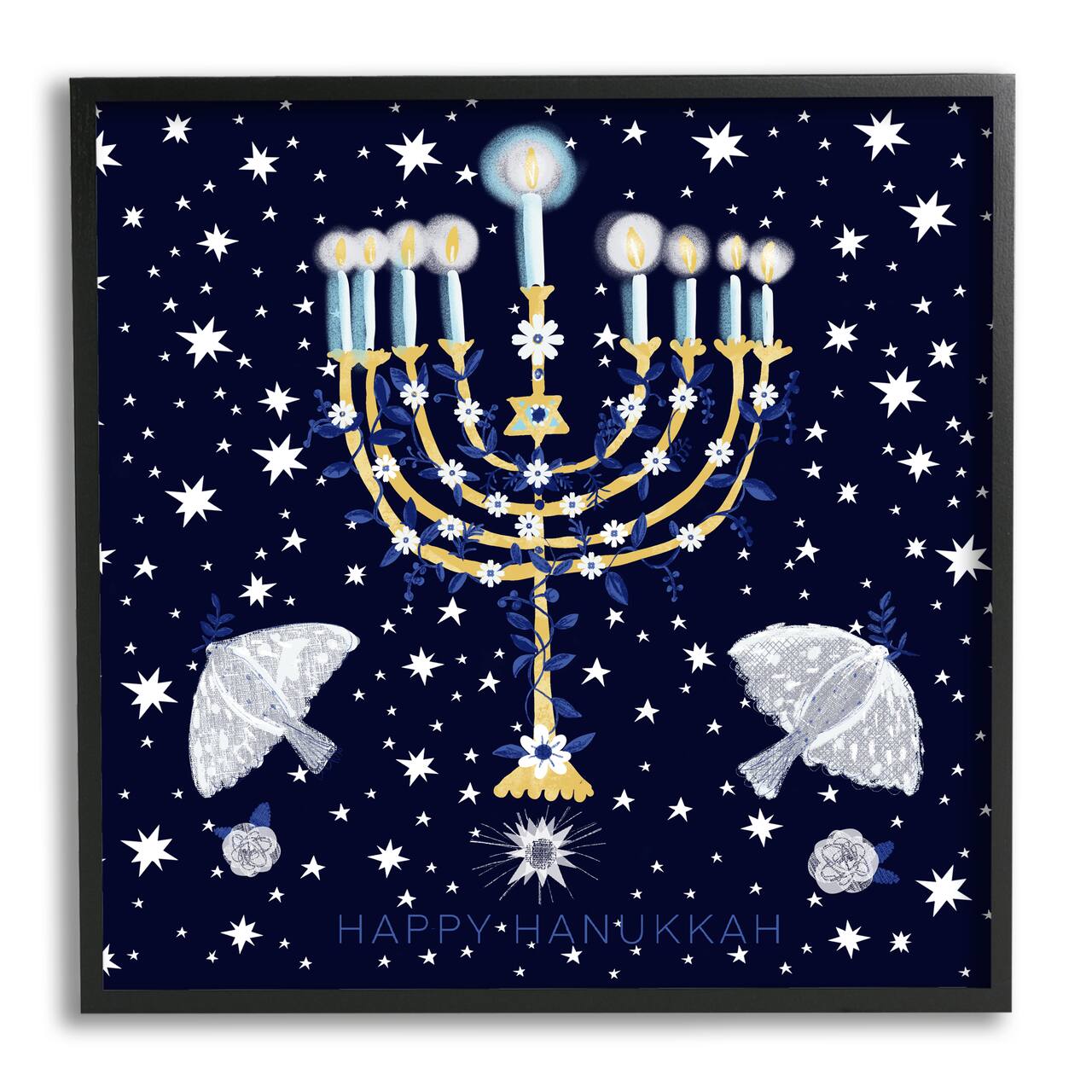 Stupell Industries Happy Hanukkah Starry Menorah Framed Giclee Art